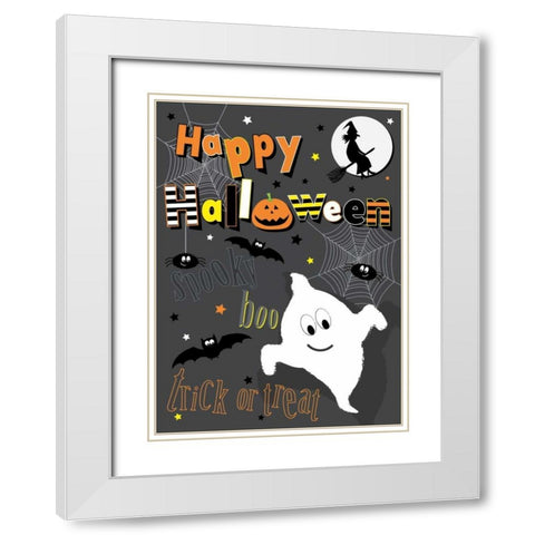 Happy Halloween White Modern Wood Framed Art Print with Double Matting by P.S. Art Studios