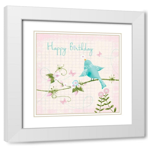 Happy Birthday White Modern Wood Framed Art Print with Double Matting by P.S. Art Studios