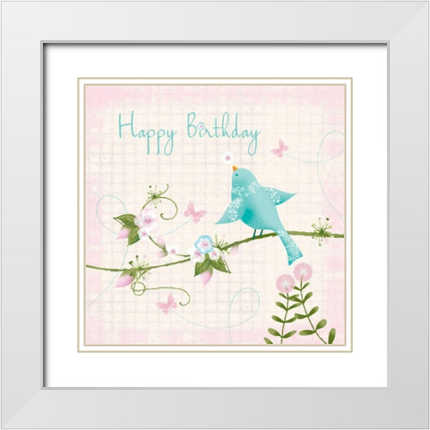 Happy Birthday White Modern Wood Framed Art Print with Double Matting by P.S. Art Studios