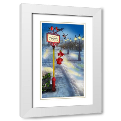 Merry Christmas White Modern Wood Framed Art Print with Double Matting by P.S. Art Studios