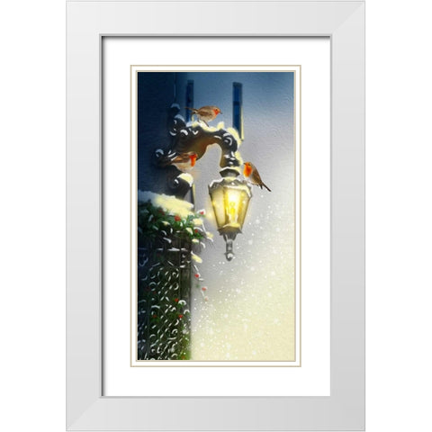 Holiday Birds White Modern Wood Framed Art Print with Double Matting by P.S. Art Studios