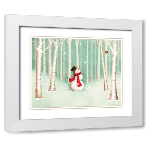 Holiday Joys Snowman White Modern Wood Framed Art Print with Double Matting by P.S. Art Studios
