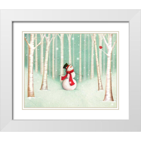 Holiday Joys Snowman White Modern Wood Framed Art Print with Double Matting by P.S. Art Studios