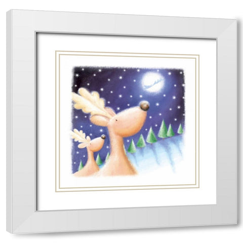 Reindeer White Modern Wood Framed Art Print with Double Matting by P.S. Art Studios