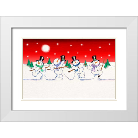 Dancing Snowmen White Modern Wood Framed Art Print with Double Matting by P.S. Art Studios