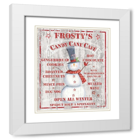 Frostys Candy Cane Cafe White Modern Wood Framed Art Print with Double Matting by P.S. Art Studios