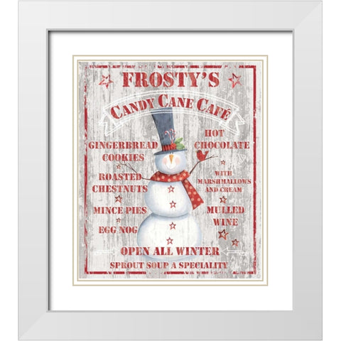 Frostys Candy Cane Cafe White Modern Wood Framed Art Print with Double Matting by P.S. Art Studios