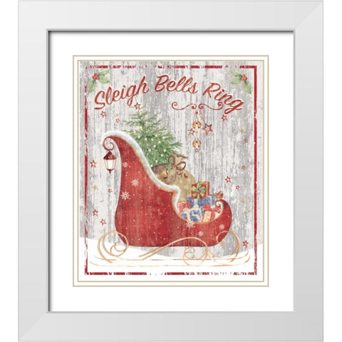 Sleigh Bells ring White Modern Wood Framed Art Print with Double Matting by P.S. Art Studios