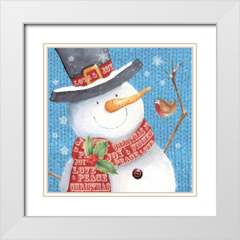 Snowman White Modern Wood Framed Art Print with Double Matting by P.S. Art Studios