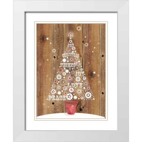 Holiday Tree White Modern Wood Framed Art Print with Double Matting by P.S. Art Studios