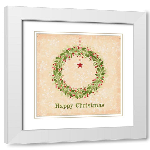 Happy Christmas White Modern Wood Framed Art Print with Double Matting by P.S. Art Studios