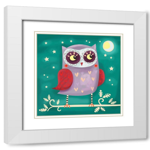 Night Owl White Modern Wood Framed Art Print with Double Matting by P.S. Art Studios