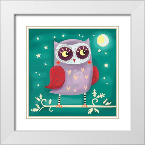 Night Owl White Modern Wood Framed Art Print with Double Matting by P.S. Art Studios