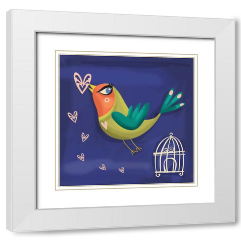 Love Bird White Modern Wood Framed Art Print with Double Matting by P.S. Art Studios