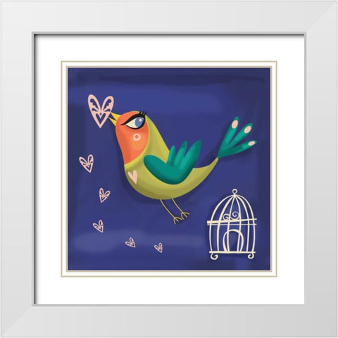 Love Bird White Modern Wood Framed Art Print with Double Matting by P.S. Art Studios