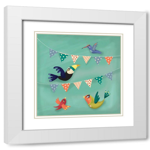 Birds and Flags White Modern Wood Framed Art Print with Double Matting by P.S. Art Studios