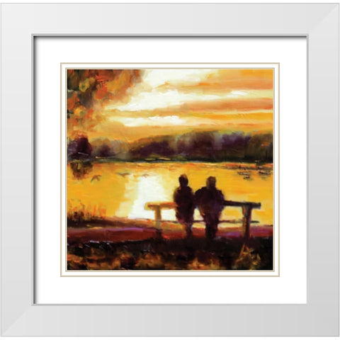 Couple Sunset White Modern Wood Framed Art Print with Double Matting by P.S. Art Studios