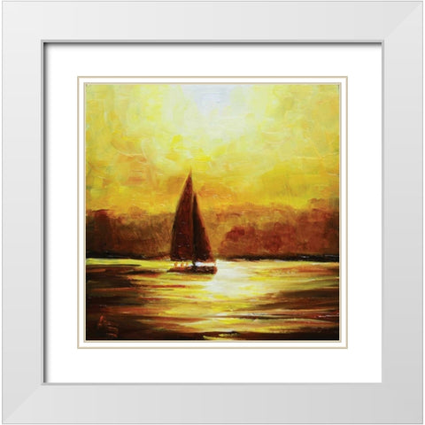 Sail Sunset White Modern Wood Framed Art Print with Double Matting by P.S. Art Studios