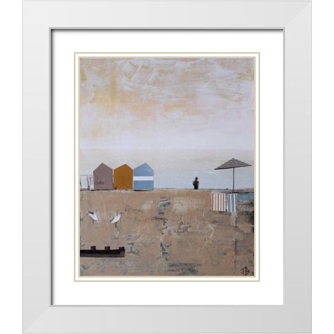 Beach Abstract V White Modern Wood Framed Art Print with Double Matting by P.S. Art Studios