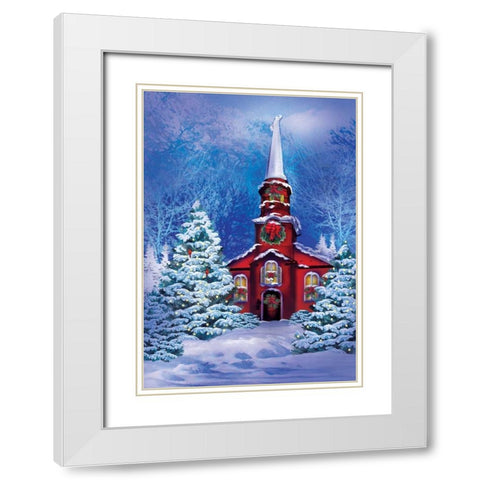 Christmas Meeting House White Modern Wood Framed Art Print with Double Matting by P.S. Art Studios