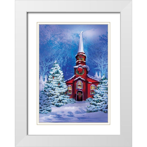 Christmas Meeting House White Modern Wood Framed Art Print with Double Matting by P.S. Art Studios