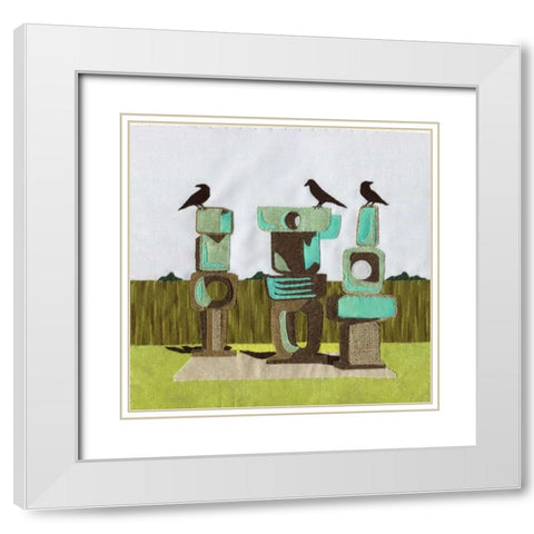 Birds on Rocks White Modern Wood Framed Art Print with Double Matting by P.S. Art Studios