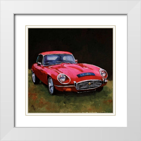 Red Car White Modern Wood Framed Art Print with Double Matting by P.S. Art Studios