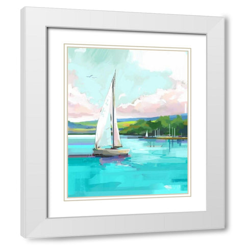 Sailboat White Modern Wood Framed Art Print with Double Matting by P.S. Art Studios
