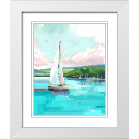 Sailboat White Modern Wood Framed Art Print with Double Matting by P.S. Art Studios