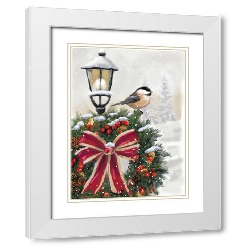 Holiday Wreath White Modern Wood Framed Art Print with Double Matting by P.S. Art Studios