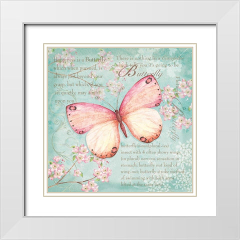 Pink Butterfly White Modern Wood Framed Art Print with Double Matting by P.S. Art Studios