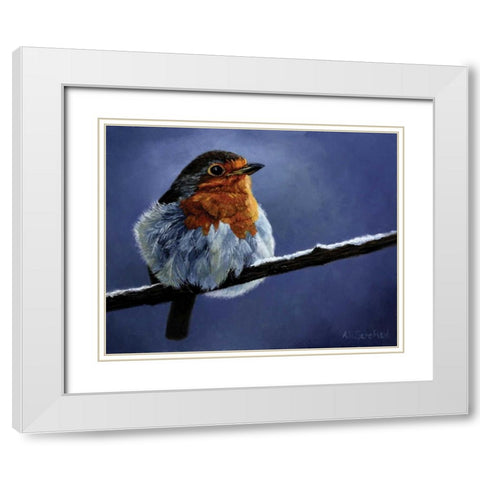 Resting Bird White Modern Wood Framed Art Print with Double Matting by P.S. Art Studios