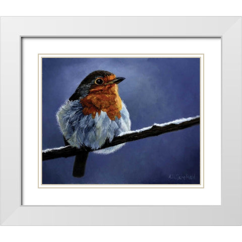 Resting Bird White Modern Wood Framed Art Print with Double Matting by P.S. Art Studios