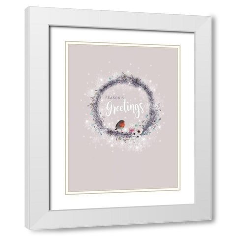 Seasons Greetings White Modern Wood Framed Art Print with Double Matting by P.S. Art Studios