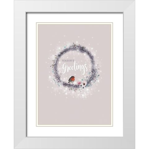 Seasons Greetings White Modern Wood Framed Art Print with Double Matting by P.S. Art Studios