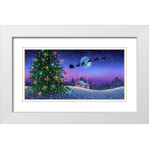 Santas Sleigh White Modern Wood Framed Art Print with Double Matting by P.S. Art Studios