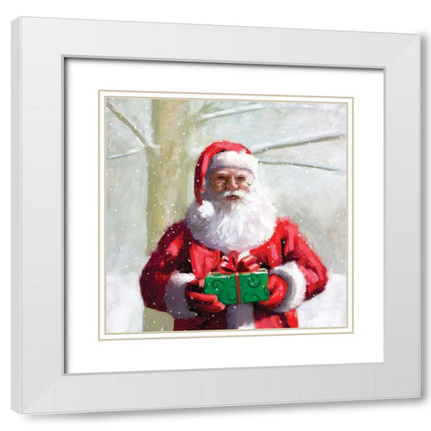 Santa and Gift White Modern Wood Framed Art Print with Double Matting by P.S. Art