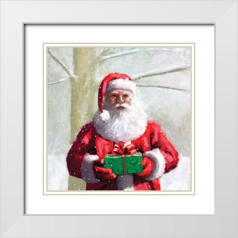 Santa and Gift White Modern Wood Framed Art Print with Double Matting by P.S. Art