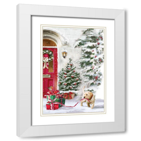 Puppy Holiday White Modern Wood Framed Art Print with Double Matting by P.S. Art