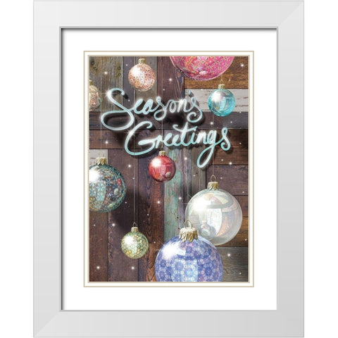 Seasons Greetings White Modern Wood Framed Art Print with Double Matting by P.S. Art