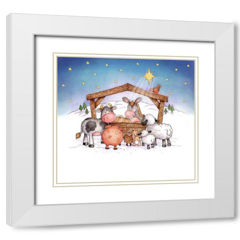 Animal Nativity White Modern Wood Framed Art Print with Double Matting by P.S. Art