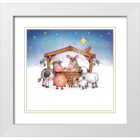 Animal Nativity White Modern Wood Framed Art Print with Double Matting by P.S. Art