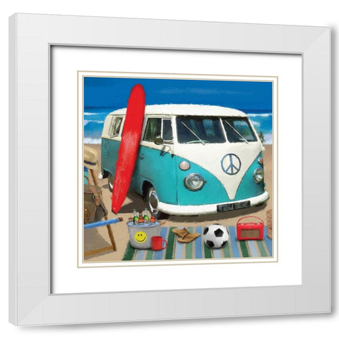 Beach Bug White Modern Wood Framed Art Print with Double Matting by P.S. Art
