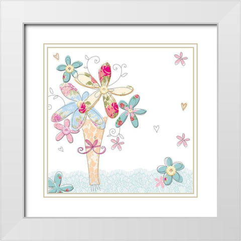 Floral Welcome White Modern Wood Framed Art Print with Double Matting by P.S. Art