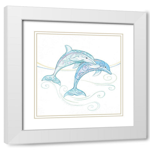 Dolphins White Modern Wood Framed Art Print with Double Matting by P.S. Art