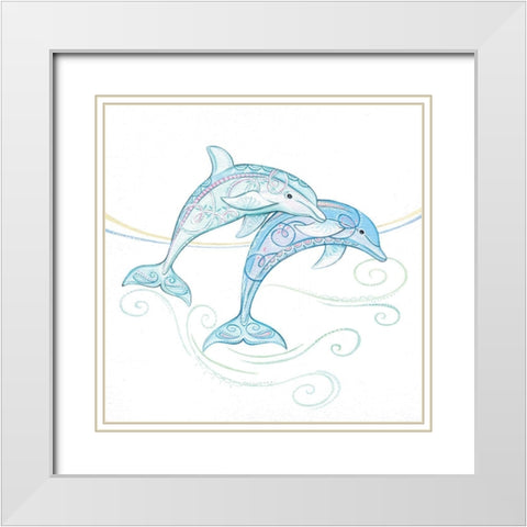 Dolphins White Modern Wood Framed Art Print with Double Matting by P.S. Art