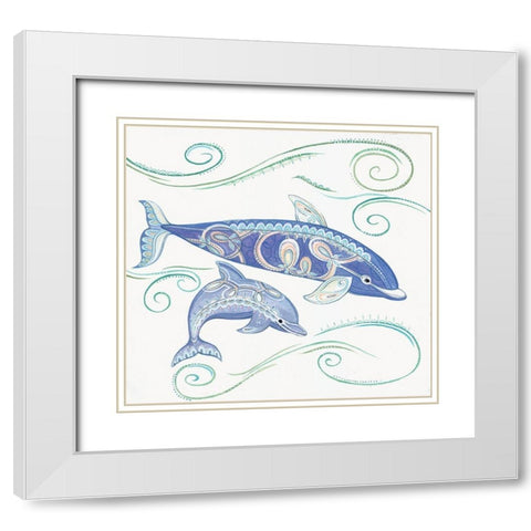Dolphins II White Modern Wood Framed Art Print with Double Matting by P.S. Art