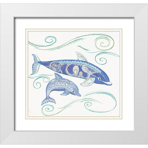 Dolphins II White Modern Wood Framed Art Print with Double Matting by P.S. Art
