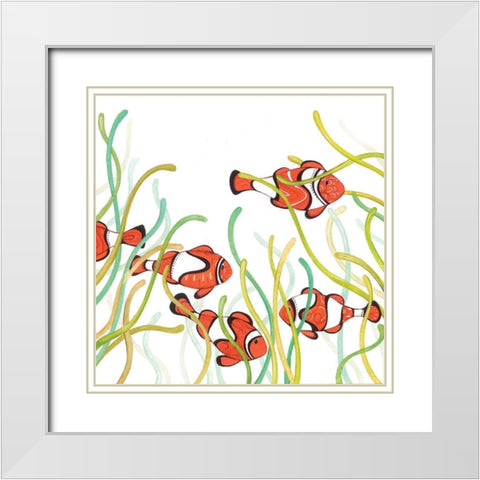 Orange Fish White Modern Wood Framed Art Print with Double Matting by P.S. Art