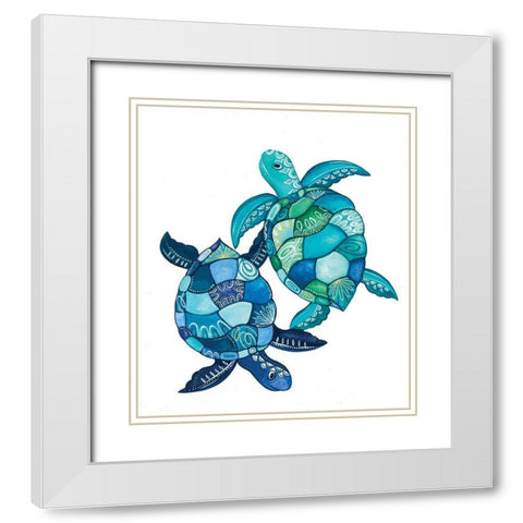 Sea Turtles White Modern Wood Framed Art Print with Double Matting by P.S. Art